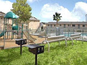Victorville apartment for rent - BBQ are and Playground Rendering  l Casa Bella Apartments in Victorville CA