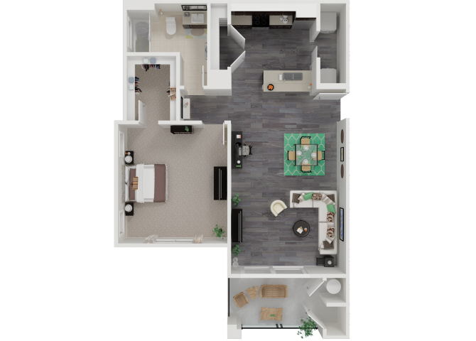 Floor plan for 1 bed, 1 bath, 795 sqft
