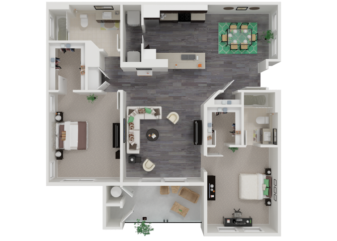 Floor plan for 2 beds, 2 baths, 1160 sqft