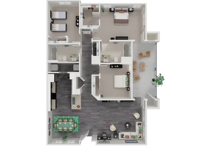 Floor plan for 3 beds, 2 baths, 1370 sqft