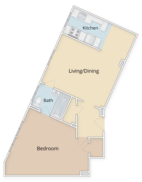 Floor plan for 1 bed, 1 bath, 723 sqft