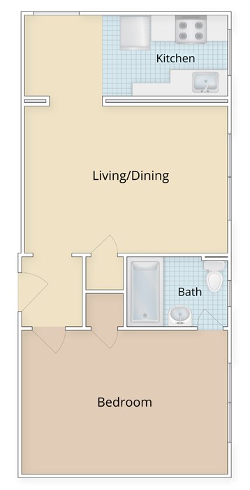 Floor plan for 1 bed, 1 bath, 623 sqft