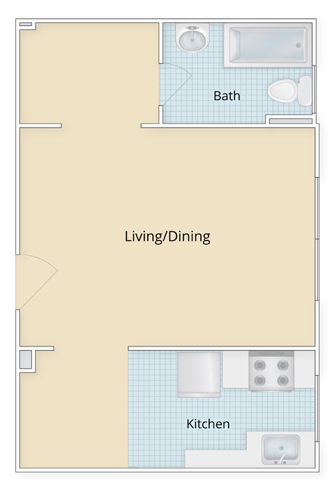 Floor plan for studio, 1 bath, 427 sqft