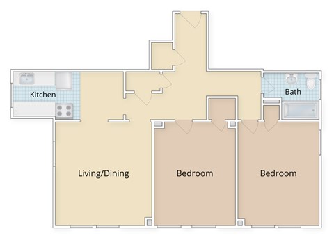Floor plan for 2 beds, 1 bath, 1083 sqft