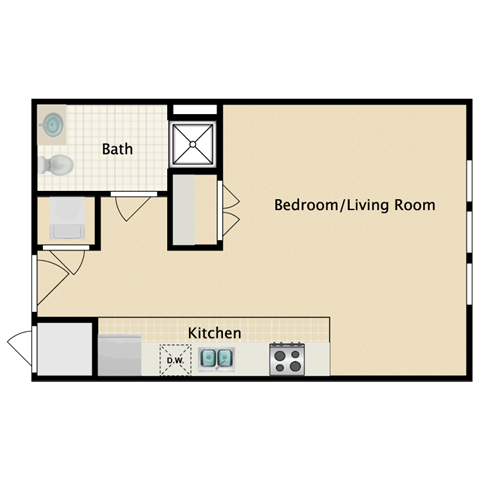 Floor plan for studio, 1 bath, 507 sqft
