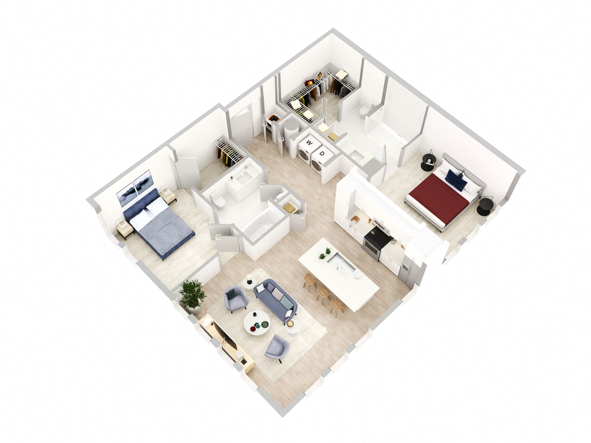 Floor plan for 2 beds, 2 baths, 1110 sqft