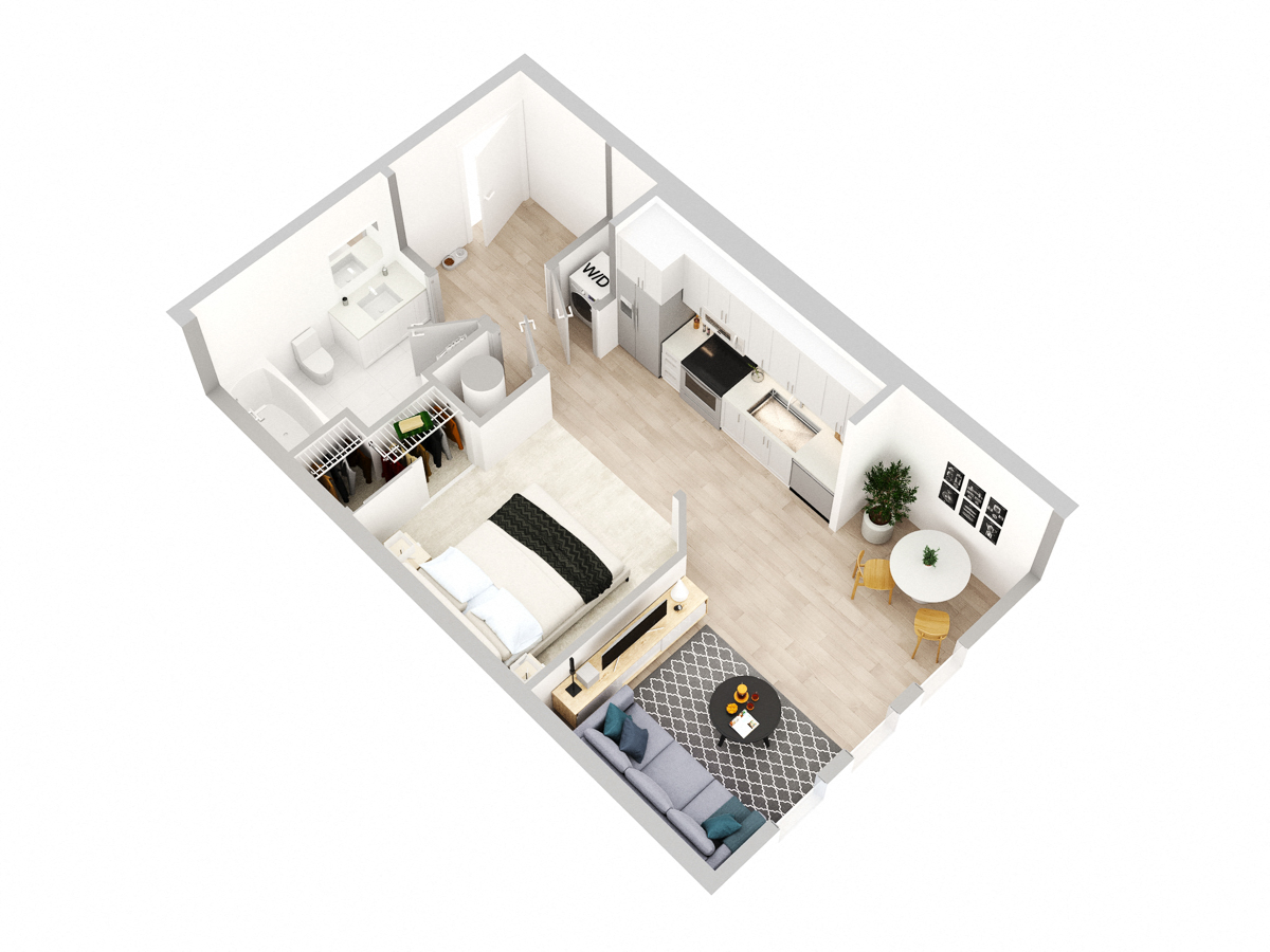 Floor plan for studio, 1 bath, 573 sqft