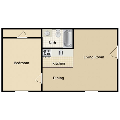 Floor plan for 1 bed, 1 bath, 550 sqft