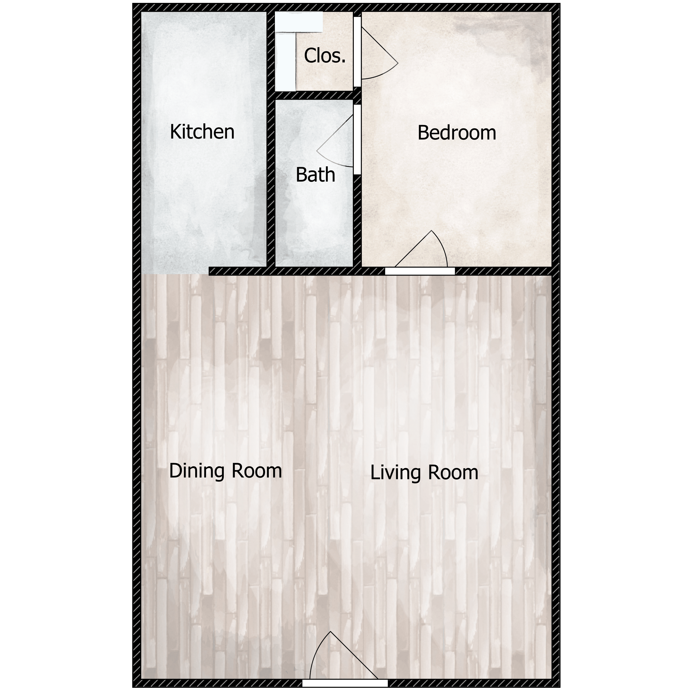 Floor plan for 1 bed, 1 bath, 500 sqft