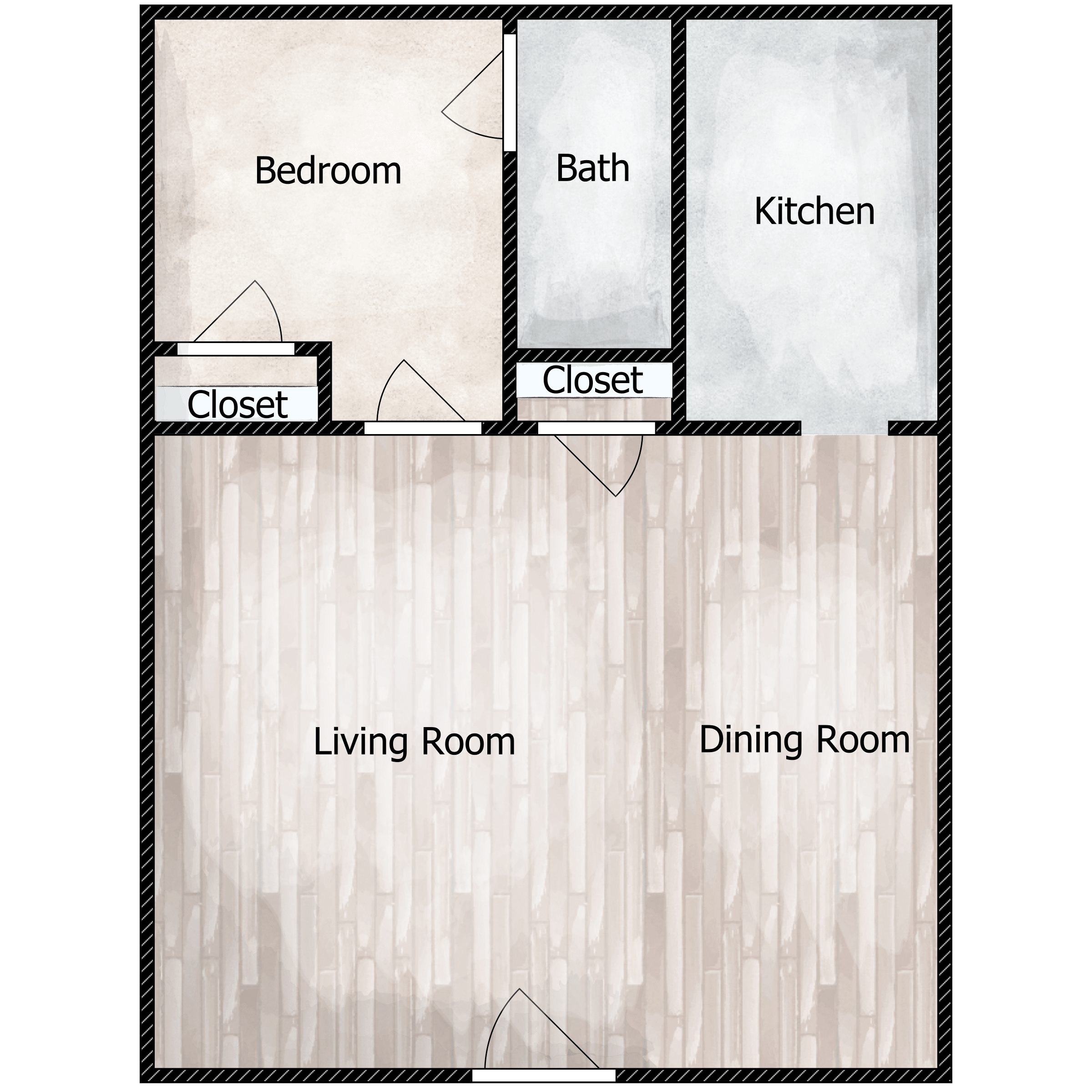 Floor plan for 1 bed, 1 bath, 540 sqft