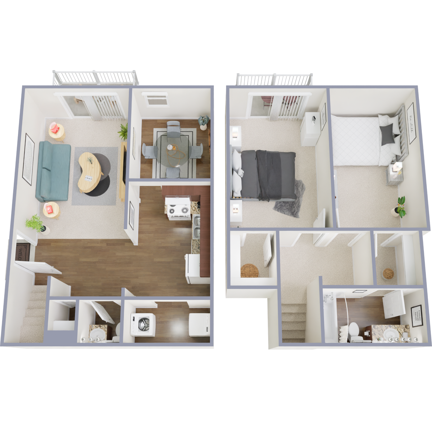 Floor plan for 2 beds, 1.5 baths, 1050 sqft
