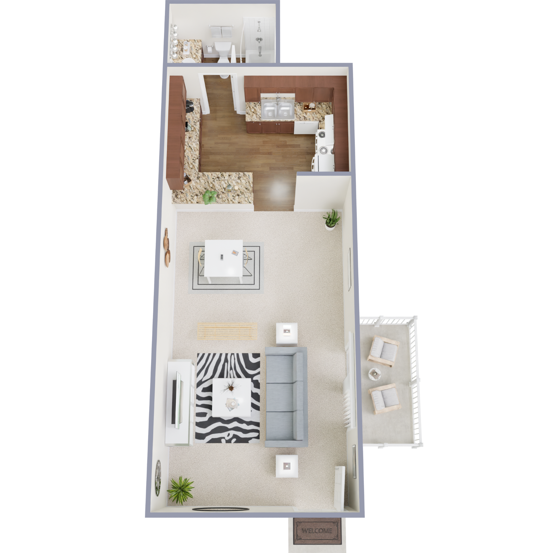 Floor plan for studio, 1 bath, 400 sqft