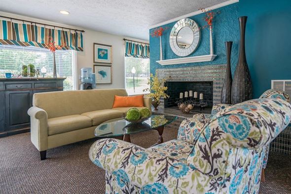 Nashville apartment for rent - a living room with a couch and a fireplace