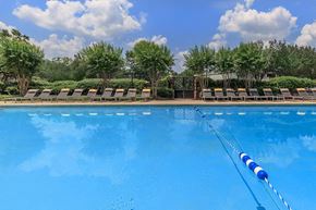Murfreesboro apartment for rent - a large swimming pool with chairs and trees in the background