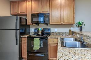 Clarksville apartment for rent - a kitchen with stainless steel appliances and granite counter tops