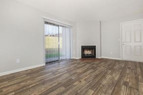 Nashville apartment for rent - a living room with a fireplace and a sliding glass door