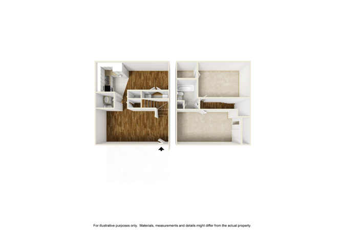 Floor plan for 2 beds, 1.5 baths, 1115 sqft
