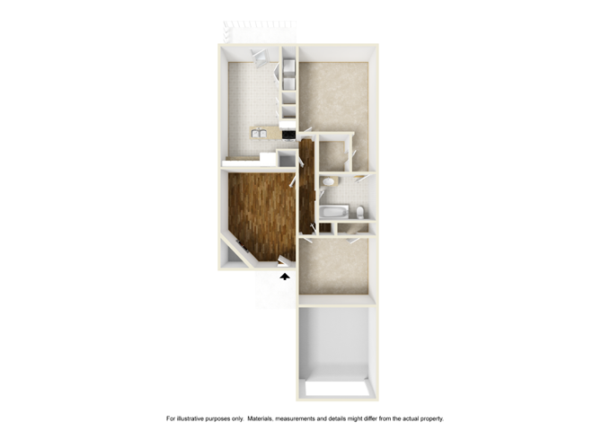 Floor plan for 2 beds, 1 bath, 1000 sqft