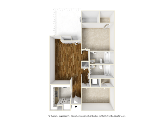 Floor plan for 2 beds, 2 baths, 1100 sqft