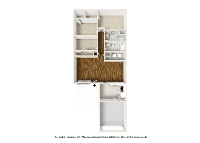 Floor plan for 3 beds, 2 baths, 1200 sqft