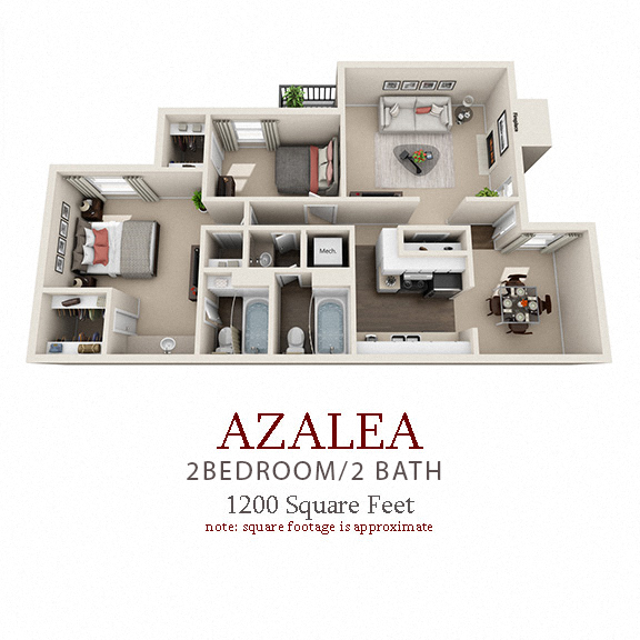 Floor plan for 2 beds, 2 baths, 1200 sqft