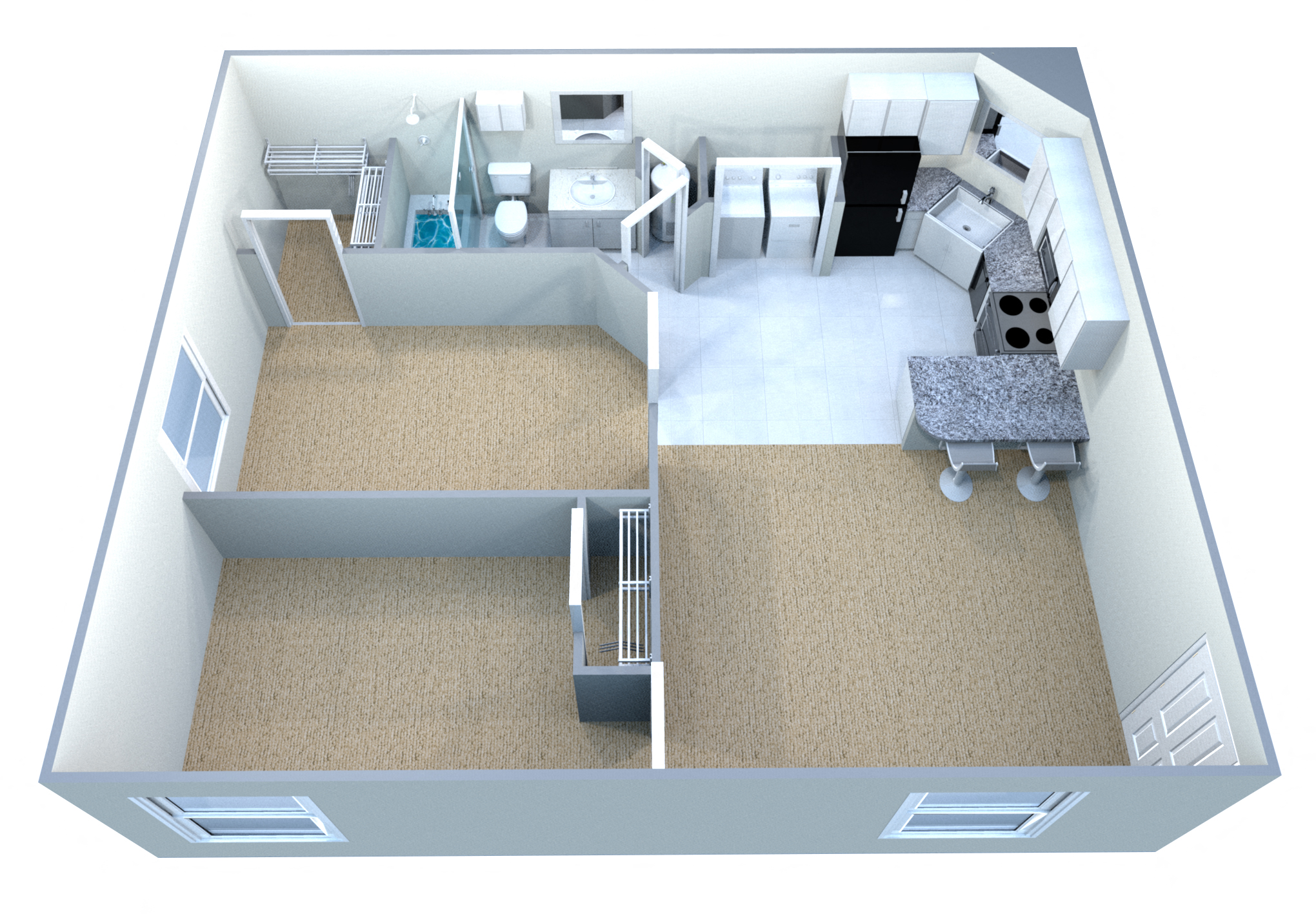 Floor plan for 2 beds, 1 bath, 814 sqft