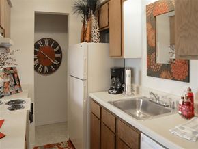 Conway apartment for rent - a kitchen with a clock on the wall and a sink