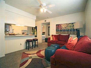 Fort Smith apartment for rent - a living room with a couch and a chair and a kitchen