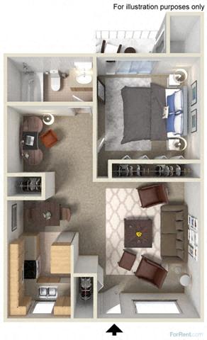 Floor plan for 1 bed, 1 bath, 650 sqft