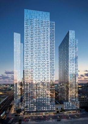 Long Island City apartment for rent - a rendering of two tall skyscrapers in the city