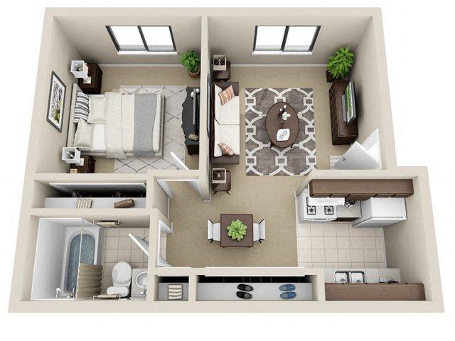 Floor plan for 1 bed, 1 bath, 540 sqft