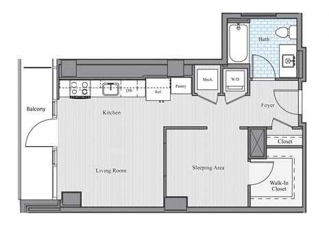 Floor plan for studio, 1 bath, 660 sqft