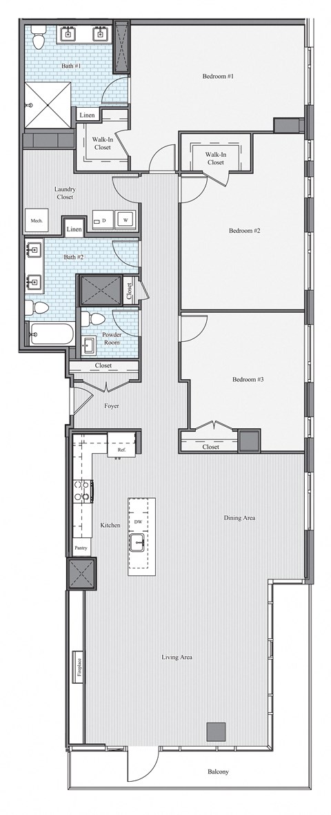 Floor plan for 3 beds, 2.5 baths, 2160 sqft