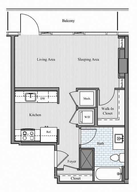 Floor plan for studio, 1 bath, 542 sqft