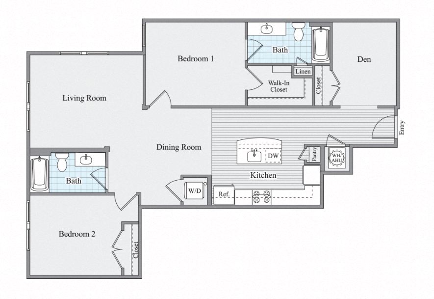 Floor plan for 2 beds, 2 baths, 1272 sqft