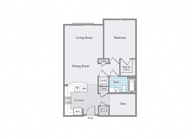 Floor plan for 1 bed, 1 bath, 866 sqft