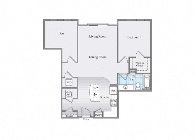 Floor plan for 1 bed, 1 bath, 1000 sqft