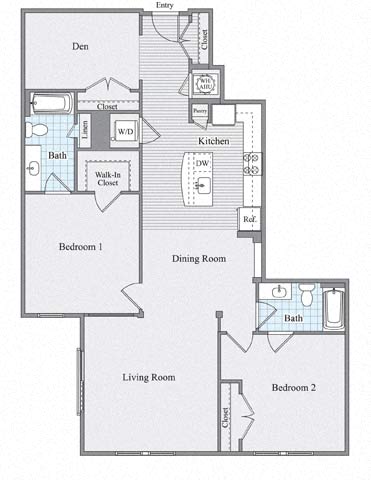 Floor plan for 2 beds, 2 baths, 1433 sqft