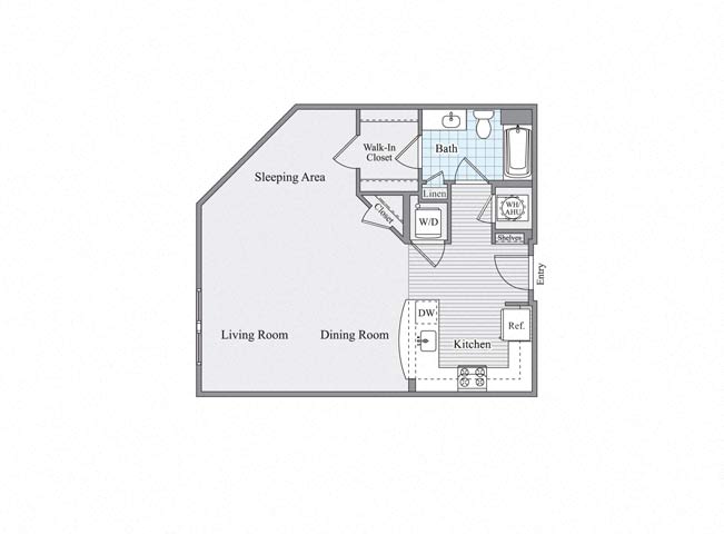 Floor plan for studio, 1 bath, 713 sqft