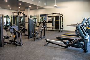 New Orleans apartment for rent - a gym with cardio equipment and weights on the floor