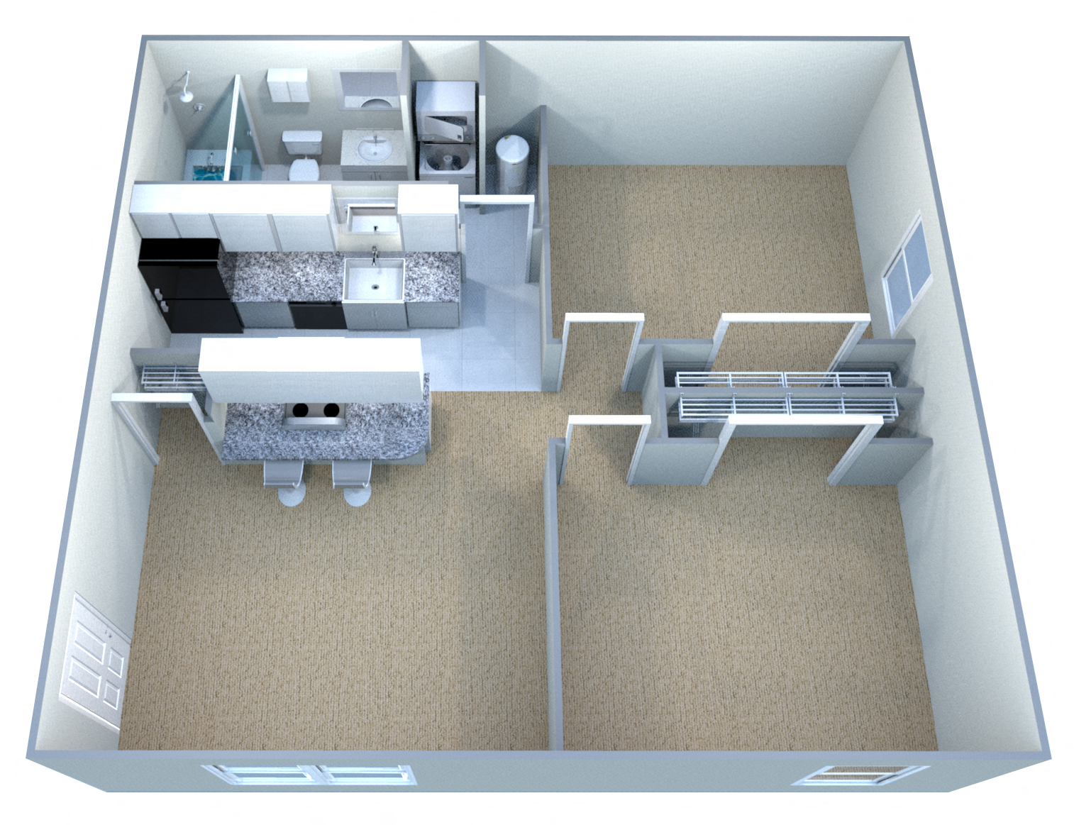 Floor plan for 2 beds, 1 bath, 700 sqft