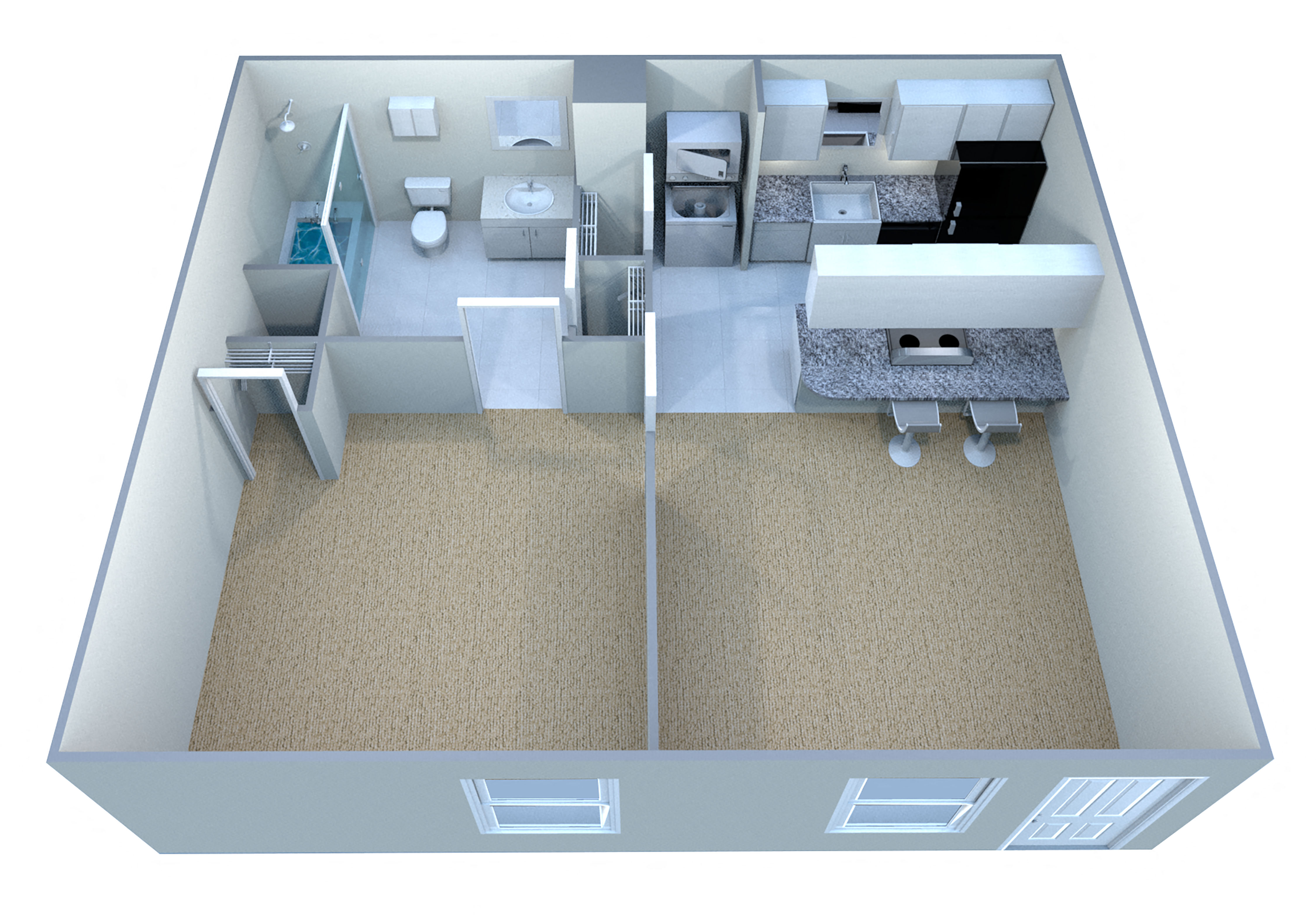 Floor plan for 1 bed, 1 bath, 538 sqft