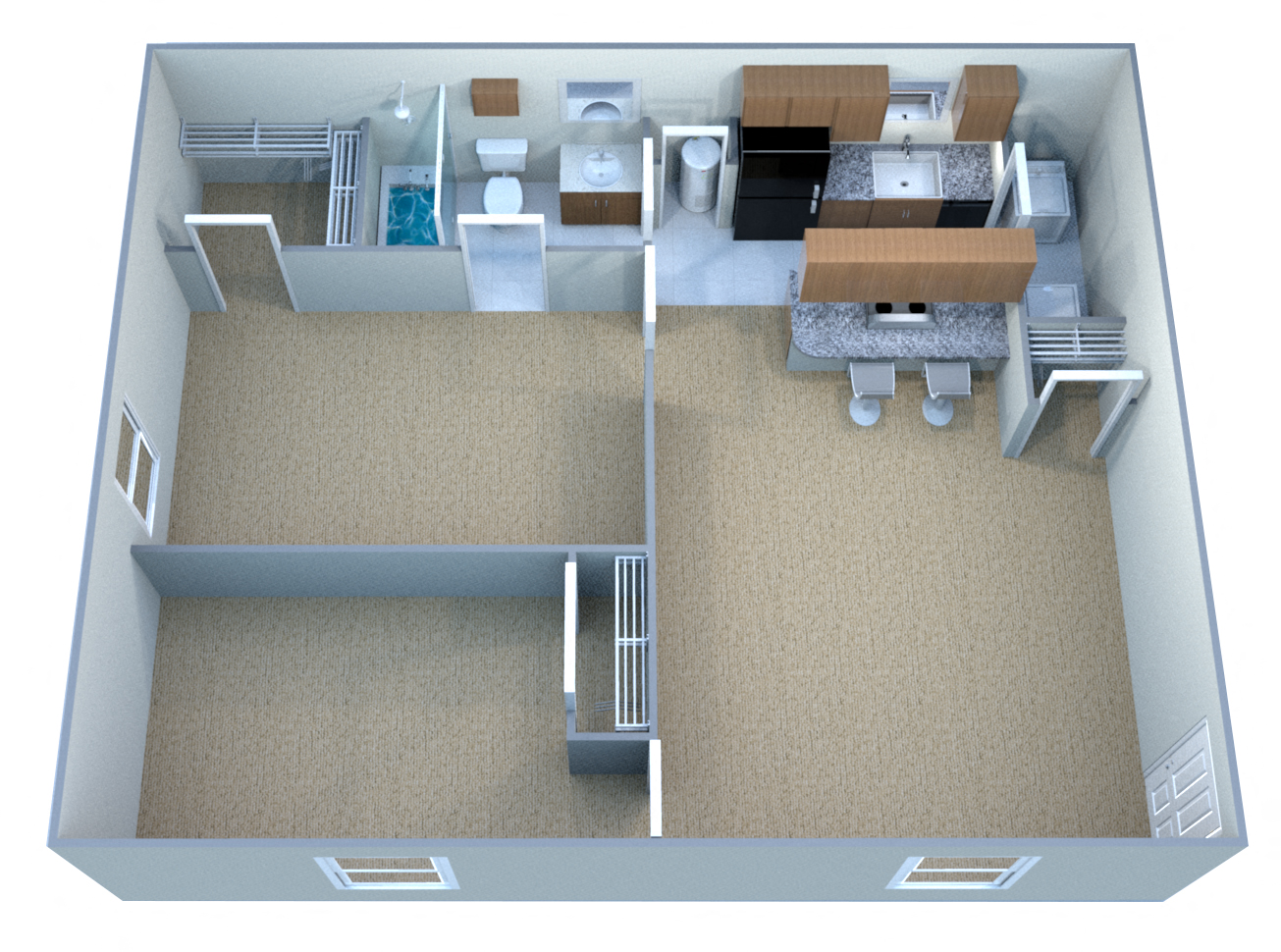 Floor plan for 2 beds, 1 bath, 814 sqft