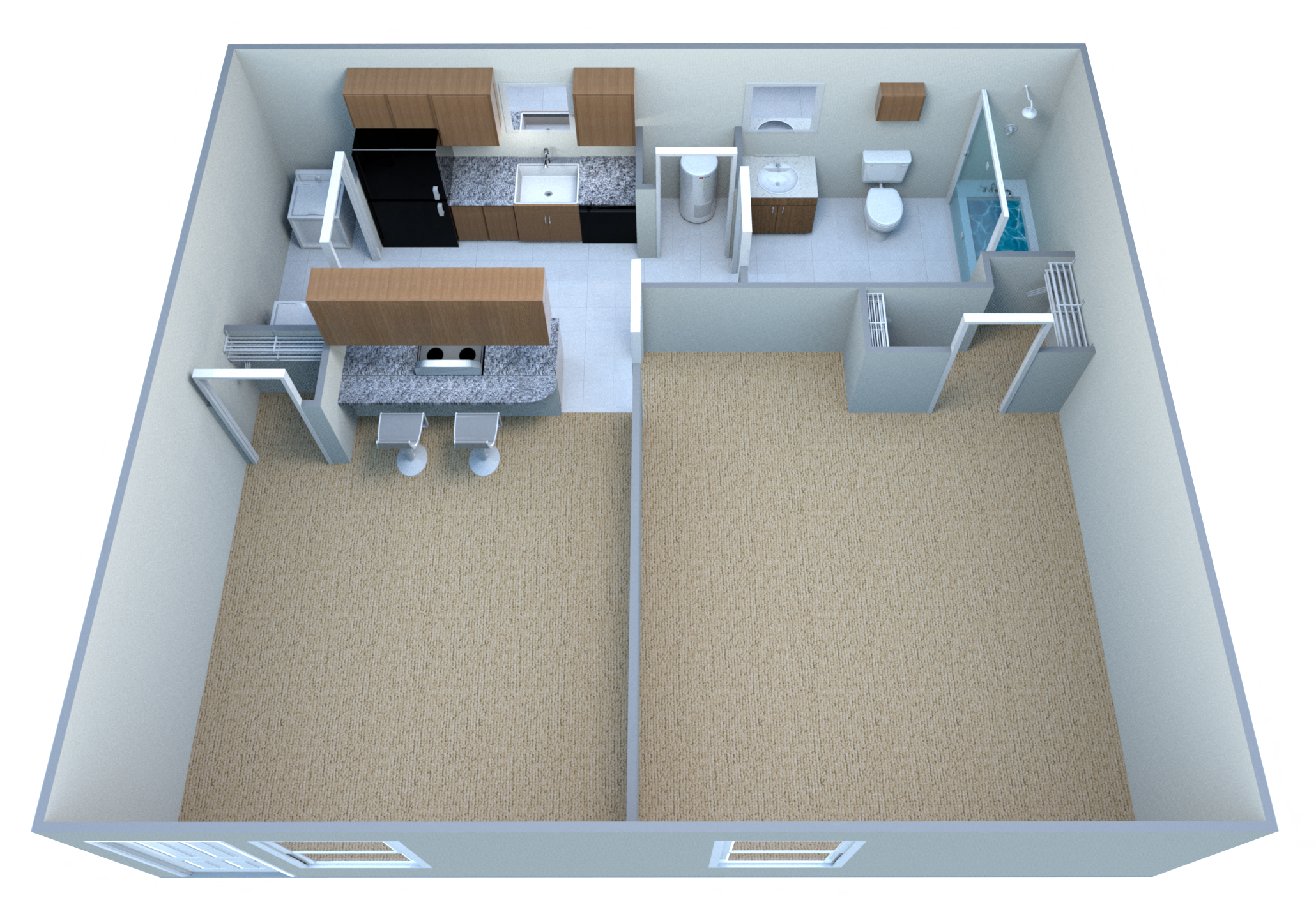 Floor plan for 1 bed, 1 bath, 538 sqft