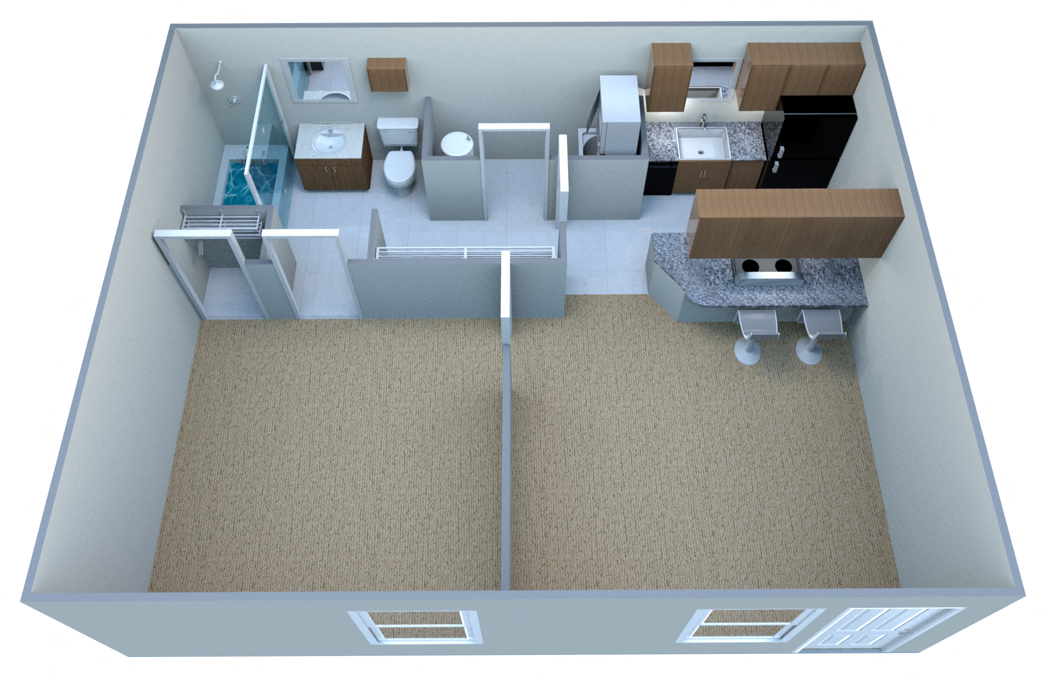 Floor plan for 1 bed, 1 bath, 540 sqft