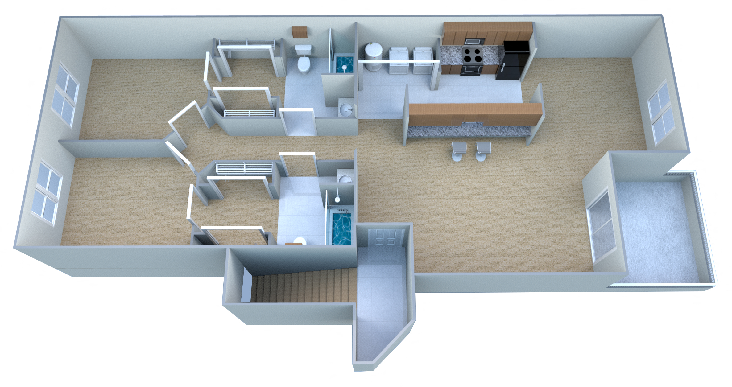 Floor plan for 2 beds, 2 baths, 1082 sqft