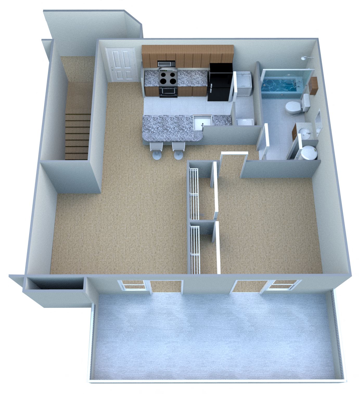 Floor plan for 1 bed, 1 bath, 509 sqft