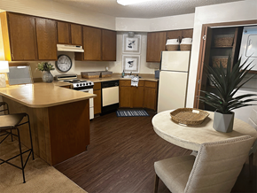Fayetteville apartment for rent - a kitchen with a counter top and a refrigerator