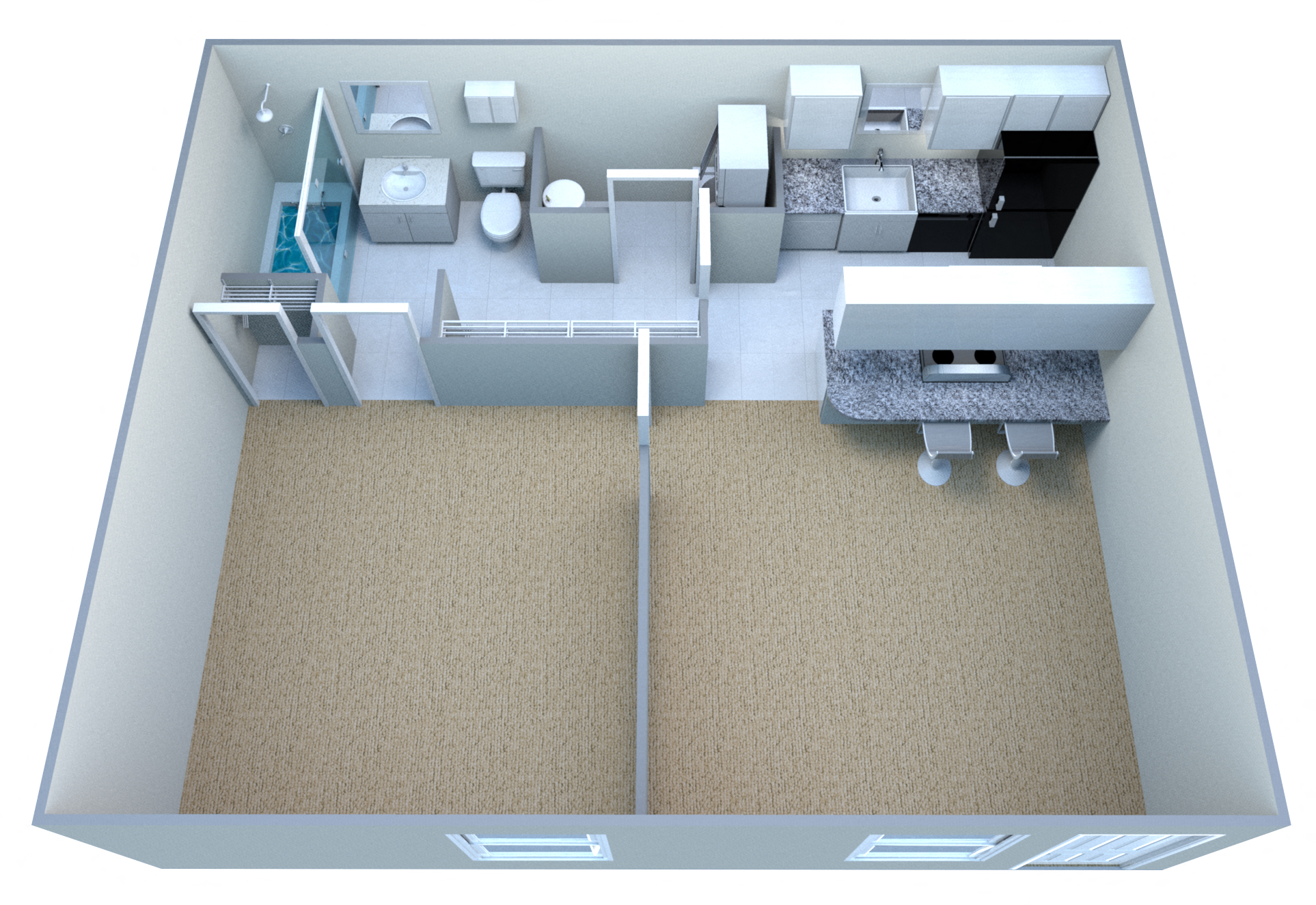 Floor plan for 1 bed, 1 bath, 520 sqft