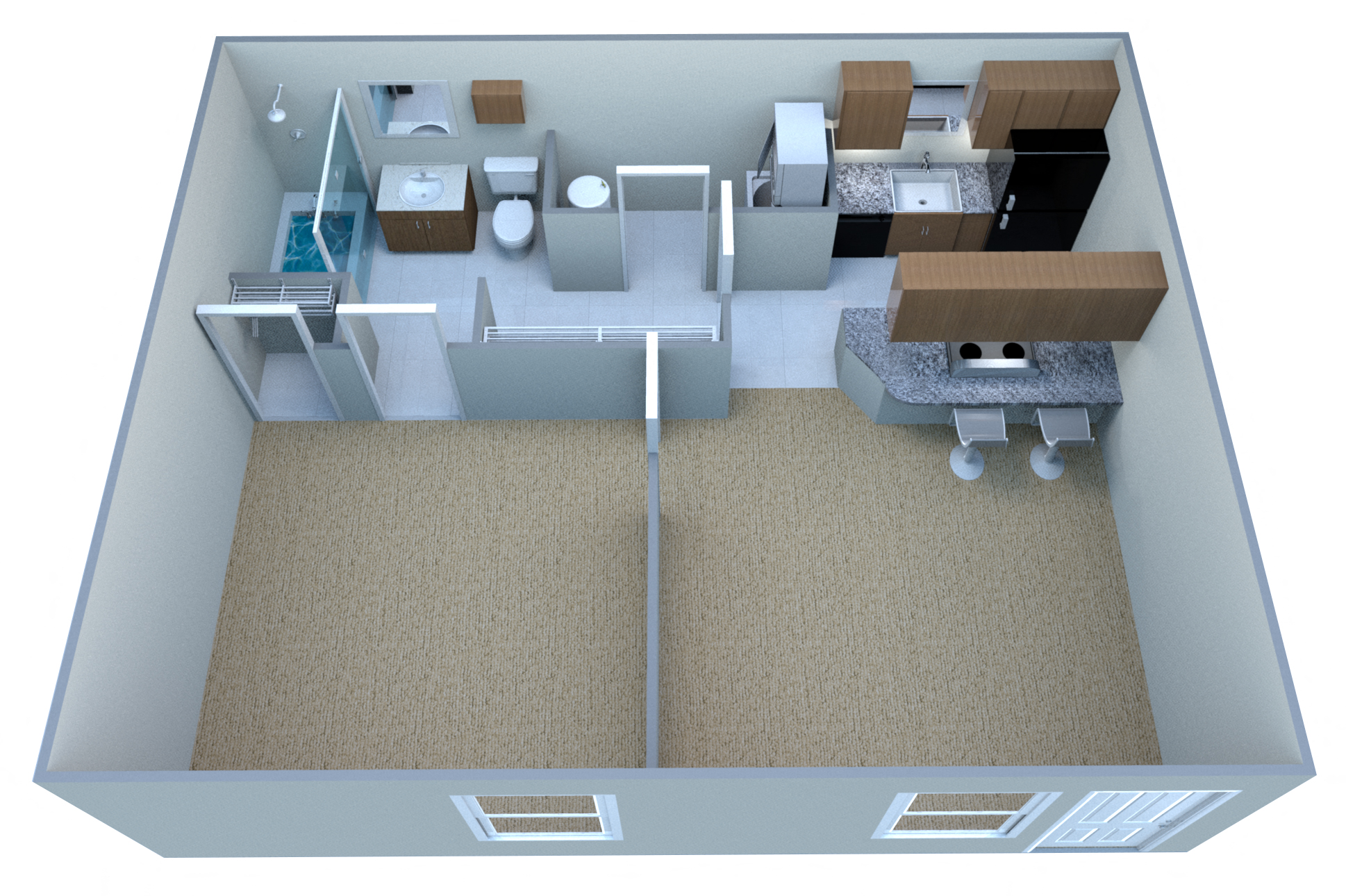 Floor plan for 1 bed, 1 bath, 480 sqft